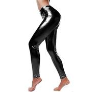 Shiny Metallic Leggings for Women - Liquid Look Disco Pants, Stretchy Full-Length Fancy Dress Outfit (as8, Alpha, s, m, Regular, Regular, Black, S/M)