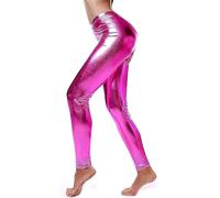 Shiny Metallic Leggings for Women - Liquid Look Disco Pants, Stretchy Full-Length Fancy Dress Outfit (as8, Alpha, x_l, xx_l, Regular, Regular, Cerise 2XL)