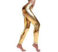 Shiny Metallic Leggings for Women - Liquid Look Disco Pants, Stretchy Full-Length Fancy Dress Outfit (as8, Alpha, l, x_l, Regular, Regular, Gold, L/XL)