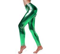 Shiny Metallic Leggings for Women - Liquid Look Disco Pants, Stretchy Full-Length Fancy Dress Outfit (as8, Alpha, l, x_l, Regular, Regular, Green, L/XL)