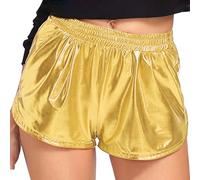 Shiny Metallic Sexy Shorts Women Elasticated Waist Reflective Pants Stretchy Solid Colour Sparkly Outfit Mini Shorts Dance Rave Disco Hot Pants for Party Night Clubwear Streetwear Gold
