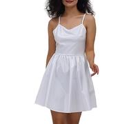 Shiny Mini Dress Women's Metallic Rave Party Dress Sexy Strappy Dress Backless Mini Dresses A-line Glitter Wetlook Holographic Dress Glitter Dress Women's Pleated Skirt Dance Dress, White, L