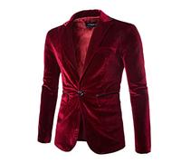 Shiny Purple One Button Velvet Blazers Jacket Men Spring Slim Fit Club Party Wedding Dress Blazerss Male Blazers Burgundy L