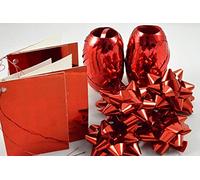 Shiny Red metallic bow, ribbon and tag Christmas or Birthday gift wrap set