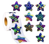 Shiny Reward Stickers for Children, 500Pcs Self Adhesive Sparkly Sticker Sparkly Universe Space Sticker Motivational Holographic Star Stickers for Rewards, Crafts, and Classroom Use