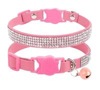 Shiny Rhinestone Adjustable Safety Breakaway Soft Suede Cat Collar With Bell For Yorkshire Terrier Pug Chihuahua Poodle,A,S