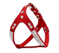 Shiny Rhinestone Adjustable Soft Suede Puppy Harness Leash Set For Shiba Inu Chihuahua Poodle Poodle Pug,Red,M
