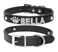 Shiny Rhinestone Personalized Adjustable Cat Collar With Name Charm For Shiba Inu Chihuahua Yorkshire Terrier Pug Poodle,Black,L