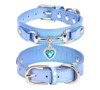 Shiny Rhinestone Pet Collar- Comfortable Leather Adjustable (Blue,M)