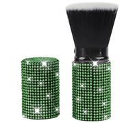 Shiny Rhinestone Retractable Blush Brush, Bling Diamond Makeup Brushes, Retractable Foundation Blusher Face Powder Cosmetic Tool, with Cover - Adjustable (Green)