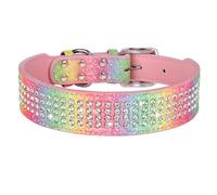 Shiny Rhinestone Wide Leather Dog Collar 4 Rows Full Diamond Adjustable Pitbull Poodle Shiba Inu Bulldog Shepherd Dog Collar,A,XL