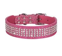 Shiny Rhinestone Wide Leather Dog Collar 4 Rows Full Diamond Adjustable Pitbull Poodle Shiba Inu Bulldog Shepherd Dog Collar,Rose Red,XL