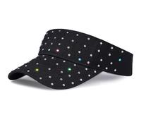 Shiny Rhinestones Sport Sun Visor for Women Sparkle Sun Visor Hat Summer Adjustable Sun Cap, Black, Black, One size