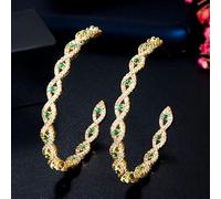 Shiny Round Green Cubic Zircon Stone Yellow Color Big Hoop Earring For Women Party Jewelry