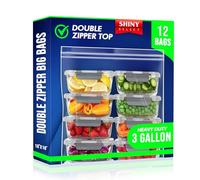 Shiny Select 3-Gallon Double Zipper Jumbo Bags, 16x18, 2 Mil Thick, 12 Count - Heavy Duty Durable Storage Bags for Baby Items, School Supplies, Pants, Bedsheets, Pillowcases, Snacks, Meat Marinate