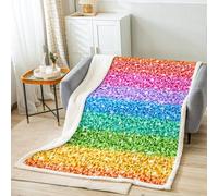 Shiny Sequin Decor Throw Blankets for Couch Sofa Rainbow Stripe Pattern Soft Lightweight Flannel Fleece Blanket for Dorm Bedroom and Living Room, Baby(30"x40")