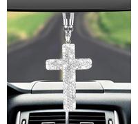 Shiny Silver Cross for Car Mirror Hanging - Religious Rearview Mirror Decoration, Car Cross Hanging Accessories, Car Ornament & Charm
