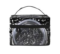 Shiny Silver Glitter Printing Makeup Bag for Women Portable Travel Cosmetic Case Make Up Organizer Bag Beauty Box with Inner Pouch and Handle