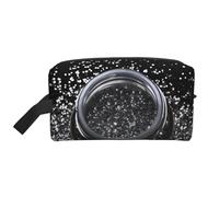 Shiny Silver Glitter Printing Portable Makeup Bag for Women Girl Large Capacity Travel Cosmetic Bag Makeup Pouch Organizer with Handle