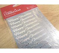 Shiny Silver Happy Christmas Labels Stickers, Sticky Labels for Festive Craft, Cards and Decoration