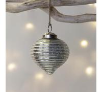 Shiny Silver Onion Bauble, Ribbed Silver Shiny Onion Shape Bauble, Traditional Glass Christmas Tree Decoration, Mini Bauble, Miniature Bauble, Jewel Coloured Bauble, Silver Bauble, Small Bauble