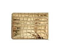 Shiny Slim Minimalistic Credit Card Holder Wallet Mirror Metallic Crock pattern, Gold, Slim Faux Crocodile Credit Card Holder