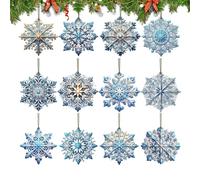 Shiny Snow Decorations - Blue Double-Sided Pendant 24 Pieces | 2D Ornaments for Christmas Tree | for Classroom Winter Party Birthday Home Office