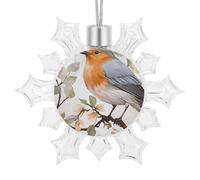 Shiny Snowflake Christmas Ornaments 4.1" X 3.5", Floral Print Watercolor Robin Bird Xmas Ornaments Keepsake Reusable Christmas Tree Decorations for Holiday & Winter Party Decor