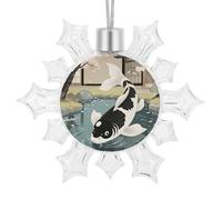 Shiny Snowflake Christmas Ornaments 4.1" X 3.5", Japanese Yin Yang Koi Fish Xmas Ornaments Keepsake Reusable Christmas Tree Decorations for Holiday & Winter Party Decor
