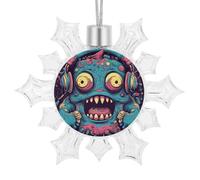 Shiny Snowflake Christmas Ornaments 4.1" X 3.5", Love Music Monster Xmas Ornaments Keepsake Reusable Christmas Tree Decorations for Holiday & Winter Party Decor