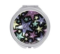 Shiny Sparkles and Sequins with Stars on a Dark Folding Make Up Mirror, Compact 2X/1X Magnification Mirror, Women Portable Travel Makeup Mirror 2.4 x 2.4 inch