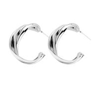 Shiny Spiral Stud Earrings in Silver - Modern Earrings with White Gold-Plated Finish and 925 Silver Pin Inspired by the Möbius Band - Stylish Women's Jewellery for Everyday & Occasion, one size