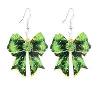 Shiny St. Patrick's Day Green Lucky Clover Irish Shamrock Dangle Earrings Handmade Acrylic Glitter Gnome Bow Boots Statement Earrings for Women Irish Festive Holiday Good Luck Jewelry Gifts, Acrylic