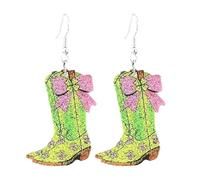 Shiny St. Patrick's Day Green Lucky Clover Irish Shamrock Dangle Earrings Handmade Acrylic Glitter Gnome Bow Boots Statement Earrings for Women Irish Festive Holiday Good Luck Jewelry Gifts, Acrylic