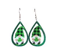 Shiny St. Patrick's Day Shamrock Cat Earring Glitter Acrylic Goblin Checkerboard Grid Earring for Irish Festival Party Jewelry, Zinc, No Gemstone