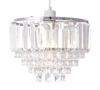SHINY STAR Crystal Easy-fit Pendant Lampshade,Modern Chrome Frame Ceiling Lightshades,Bevelled Crystal Acrylic Oblong Rods Beads Square-Cut Droplets 5 Tiers Chandelier 908