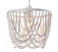 SHINY STAR Matt White Wooden Beaded Light Shade,Metal Frame Chandelier Ceiling Pendant Light Shade,Original Wood,Antique Fragrance,Burly Wooden Beads Lamp Light Shade909WH