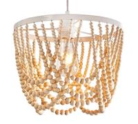 SHINY STAR Natural Wooden Beaded Light Shade,Matt White Burly Wood Metal Frame Chandelier Ceiling Pendant Light Shade,Original Wood,Wooden Beads Lamp Light Shade910NT