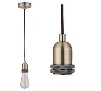 SHINY STAR Pendant Fitting Black Antique Brass Ceiling Light Fitting, Vintage Metal Ceiling Rose with Braided Flex Cable and Metal E27 Lamp Holder KIT Accessary HT201AB