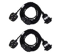 SHINY STAR Pendant Light Fitting Plug-in Haning Light Fitting in 2 Pack, Black E27 Lamp Holder KIT Accessary, 4500MM Braided Twisted Cable with ON/OFF on Line Switch HT206BPG