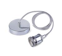 SHINY STAR Vintage Pendant Light Fitting, Modern Retro Industrial Style Chrome E27 Lamp Holder and Ceiling Rose with Grey Braided Flex Cable-KIT02CH