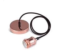 SHINY STAR Vintage Pendant Light Fitting, Modern Retro Industrial Style Rose Copper E27 Lamp Holder and Ceiling Rose with Brown Braided Flex Cable-KIT02RG