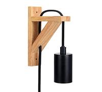 SHINY STAR Vintage Wall Light, Wooden Sconce Indoor Light with Plug-in and Long Cable Black Braided Cable Light Fixtures E27 Bulb Base Wall Light for Living Room HT207WPB