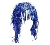 Shiny Tinsel Wig Foil Metallic Costume Accessory for 80s Disco Cosplay Party Supplies Eye-catching Reusable Men Women Fun Sparkly Photo Booth Royal Blue