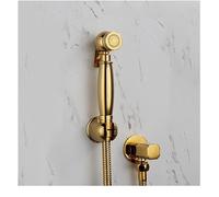 Shiny Titanium Gold Brass Bidet Faucet Single Cold Handheld Sprayer Douche Toilet Kit with Square Shattaf Shower Head Copper Valve and Tap Luxury Bathroom Set