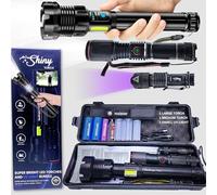 Shiny Torch MaxiBright P90.2: Super Bright LED Torch Rechargeable Flashlight Bundle - Includes UV Light, Tactical small Flashlight for Camping, Powerful Rechargeable Torches, Led Torch Super Bright.