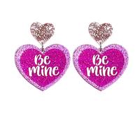 Shiny Valentine Hot Pink Dangle Earring for Women Colorful Love Heart Earring Pink Red Heart Drop Earring Valentines Day Gifts for Her, Acrylic, No Gemstone