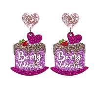 Shiny Valentine Hot Pink Dangle Earring for Women Colorful Love Heart Earring Pink Red Heart Drop Earring Valentines Day Gifts for Her, Acrylic, No Gemstone