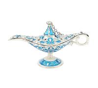 Shiny Vintage Metal Aladdin Genie Light Lamp Tabletop Accent Silvery-Blue, Silvery Edge Blue