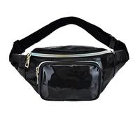 Shiny Waist Bag Holographic Fanny Pack for Women Shiny Waist Bag Men Hologram Hip Bum Bag Chest Pocket with Adjustable Strap for Party for Sports(Black)